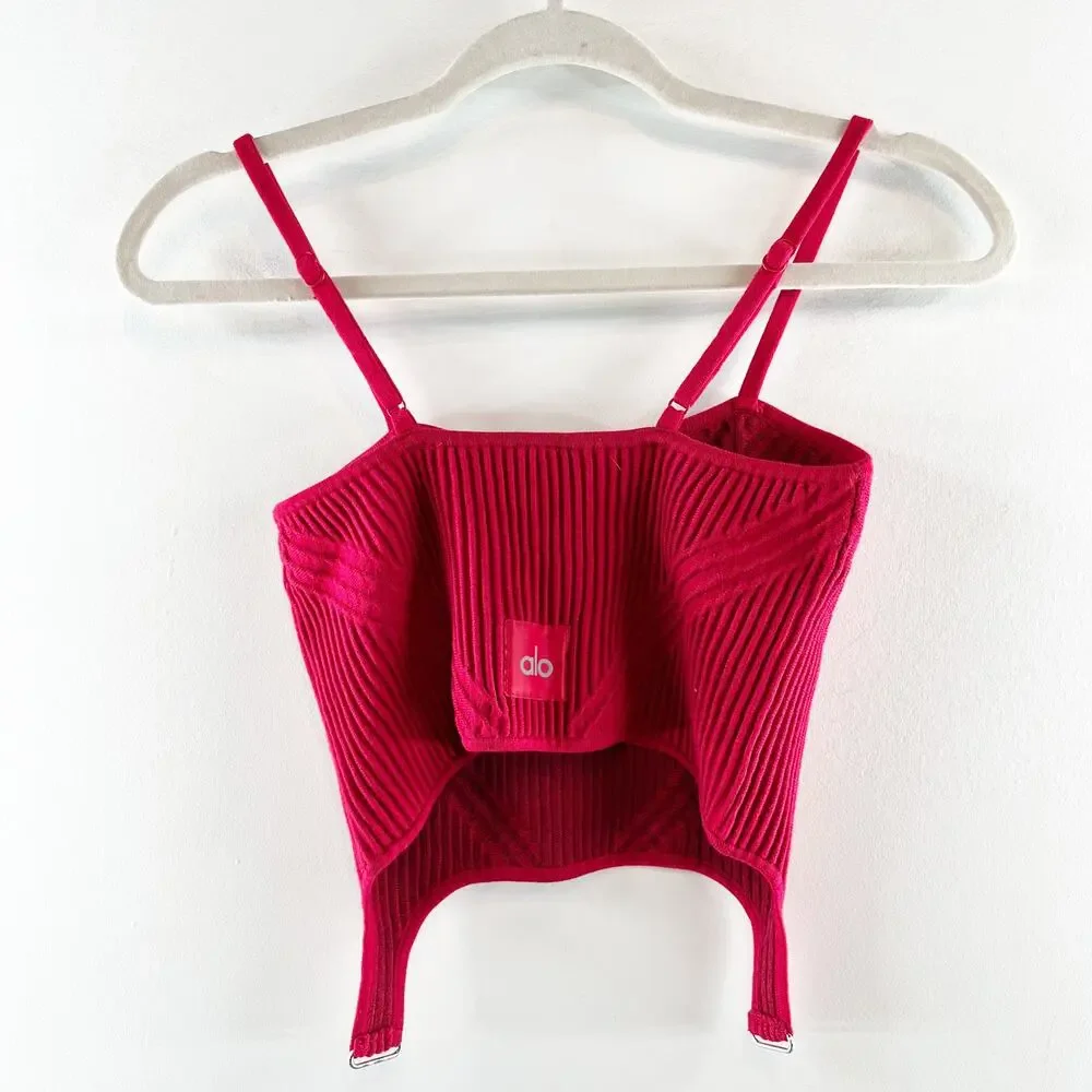 ALO Yoga Denim Knit Garter Ribbed Tank Top in Bold Red Small